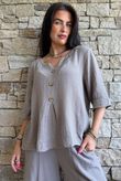 Andi Basket Linen Blend Top Earth